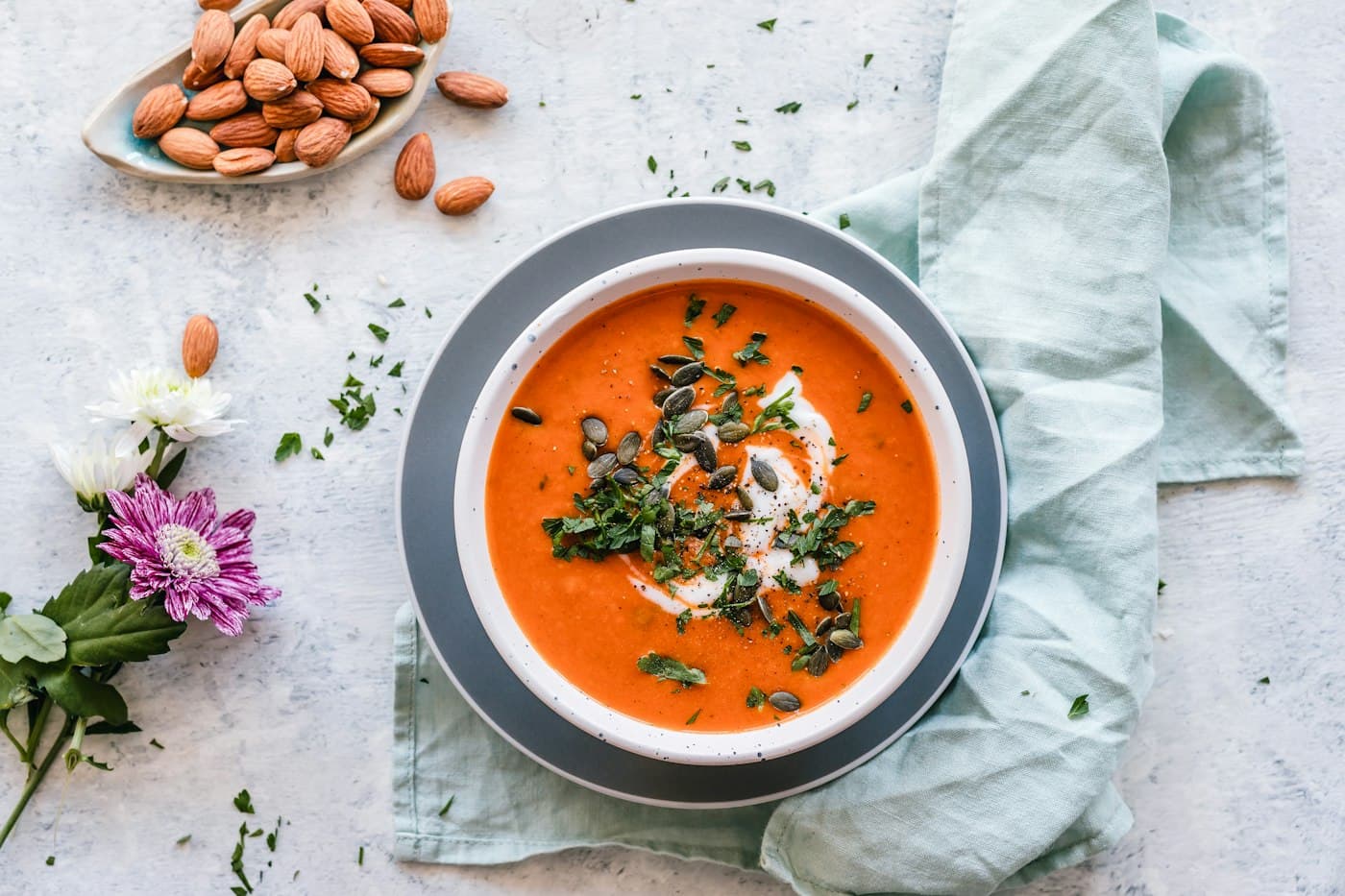 Soup bowl with herbs